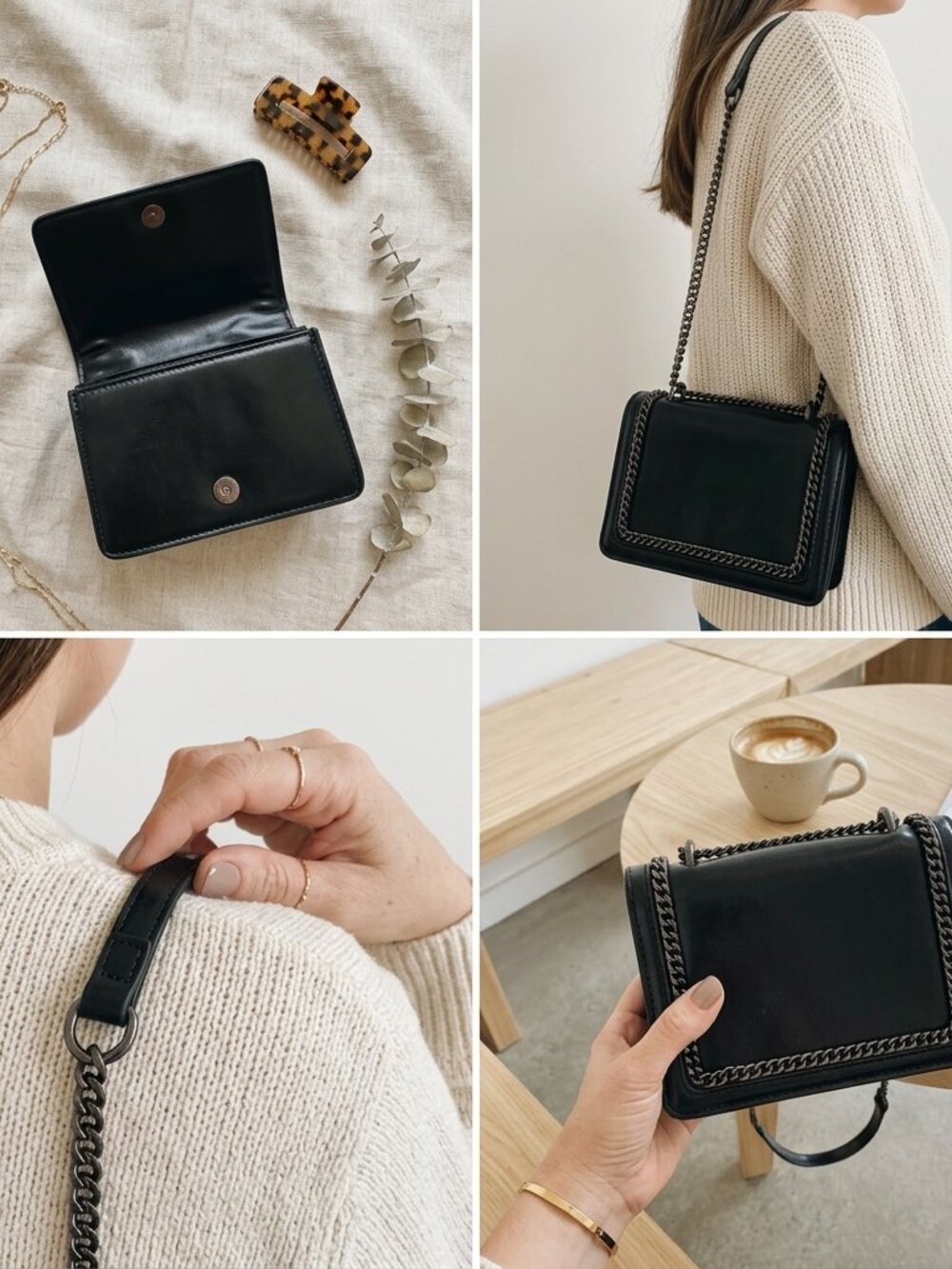 ZARA Black Mini Crossbody Bag Gunmetal Chain Trim Detail